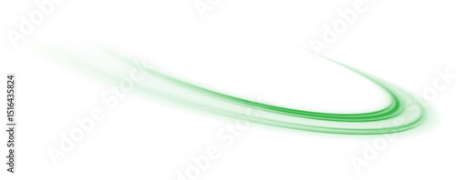 Green glowing swirl on white background. Fresh wind swirl with green leaves and glitter and neon green lines. Cool air swirl and whirlwind effect PNG.