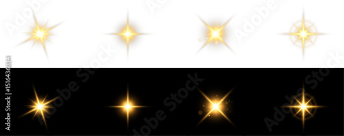 Set of Glow light effects, lens flare, explosion, glitter, line, sparkle and star. Transparent vector sunlight effect with lens flare, sunbeams and smooth light transition. PNG