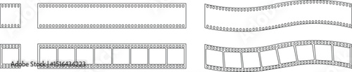 Old grunge movie film long strip set, vintage filmstrip roll frame, vector photo background. Video or movie filmstrip overlay, cinema or photograph camera long film strips collection in line