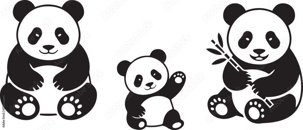 Obraz premium Cute panda bear silhouettes set illustration