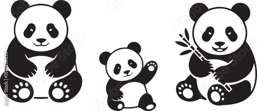 Cute panda bear silhouettes set illustration