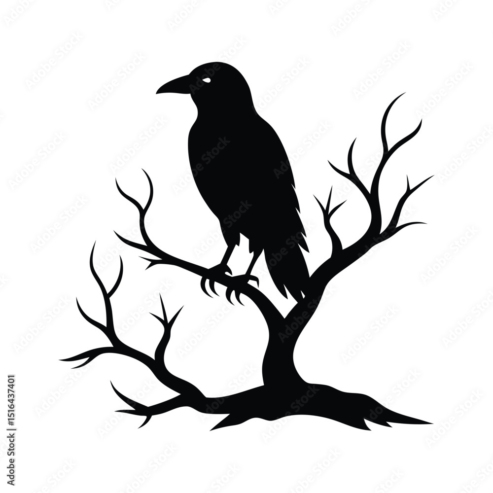 Fototapeta premium crow on a tree with a white background
