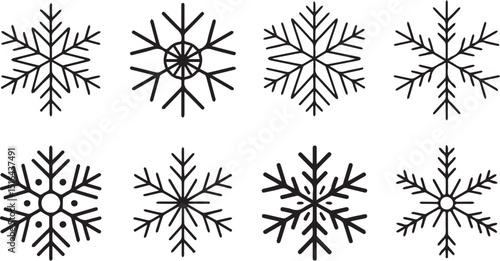 Eight snowflake silhouettes winter design silhouette