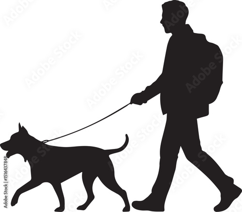 Man walking dog silhouette