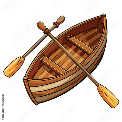 Cartoon Wooden Rowboat with Two Oars Illustration for Boating Activities