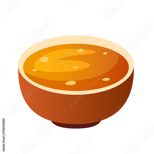 Vector illustration of a bowl of hot meat or vegetable broth, flat graphics