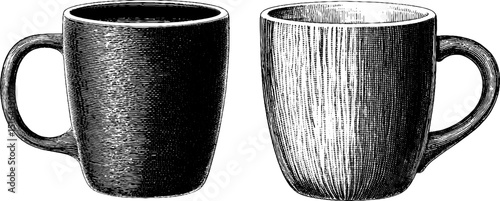 Engraved cappuccino mug illustration set for vintage kitchen decor or cafe design