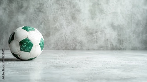 A well-used soccer ball sits on a textured concrete surface, symbolizing the passion and excitement of sports, inspiring players young and old to partake in the game.