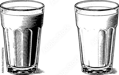Engraved illustration of chai latte glasses for cafes and menus