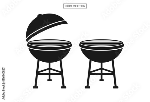 Grill icon collection black and white barbecue set vector illustration