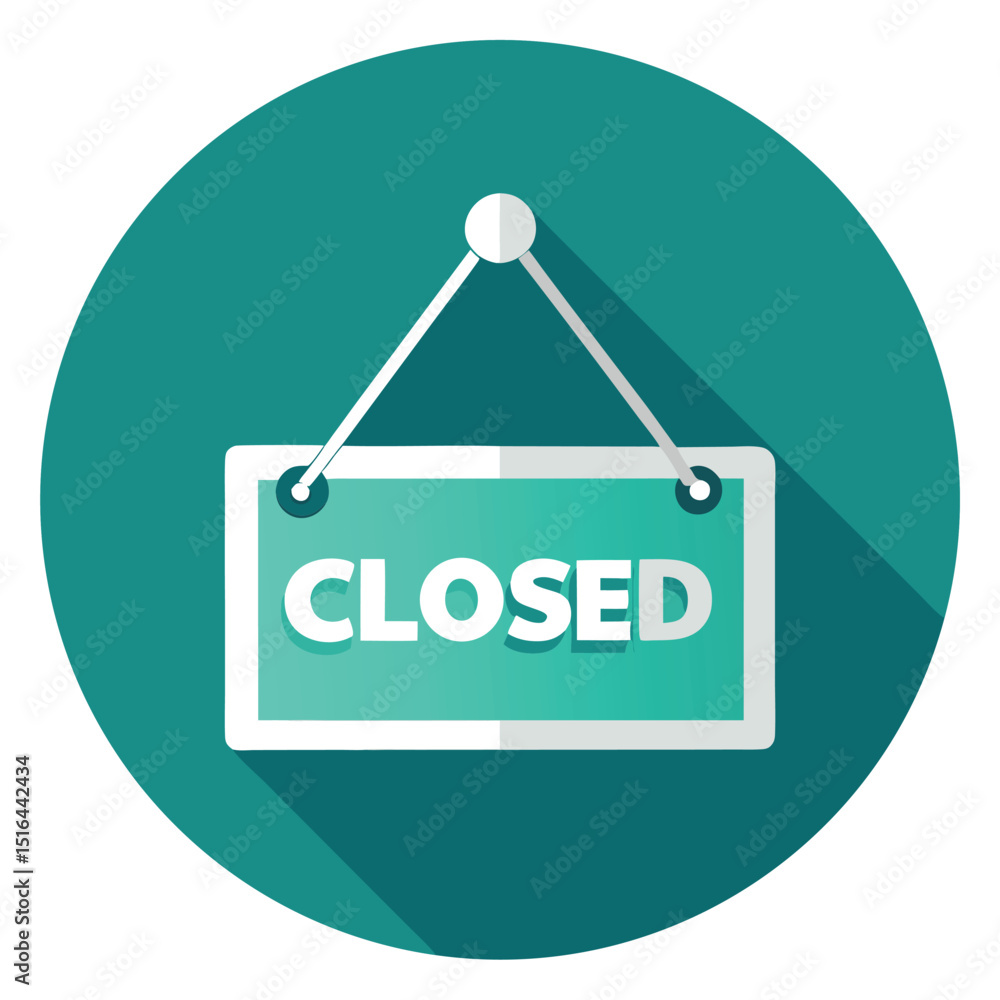 Teal Closed Sign Vector on Circle, Store or Shop Business Hours Indicator Teal Closed Sign Vector on Circle, Store or Shop Business Hours Indicator