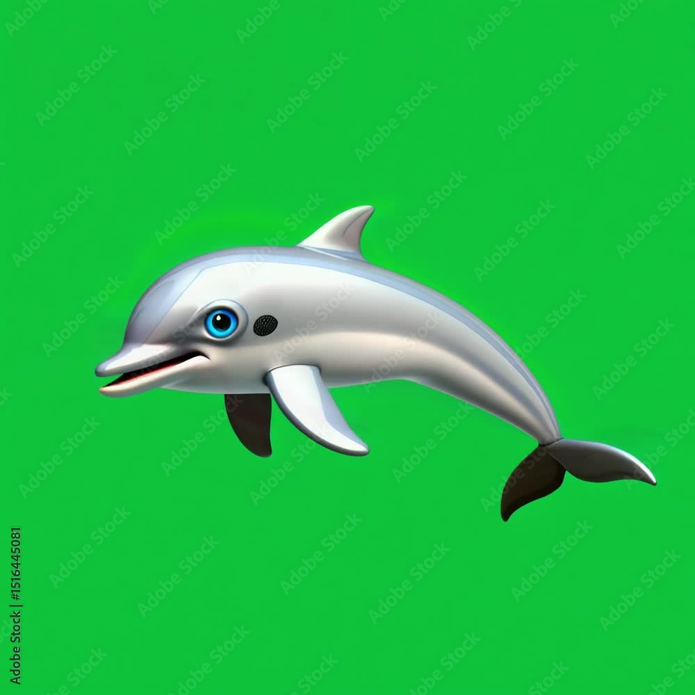 cartoon dolphin swimming playfully animation, transparent 4K video, green screen cartoon dolphin swimming playfully animation, transparent 4K video, green screen