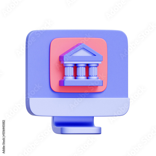 Wallpaper Mural 3D icon of desktop screen with bank logo icon, for digital banking, financial account access, online transactions, and money management. Torontodigital.ca