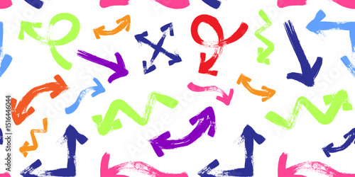 Multicolor Painted Arrows Vector seamless pattern Background.Hand drawn arrows with brush stroke texture on white background, for web design, textile design, fashion print, wallpaper, wrapping paper