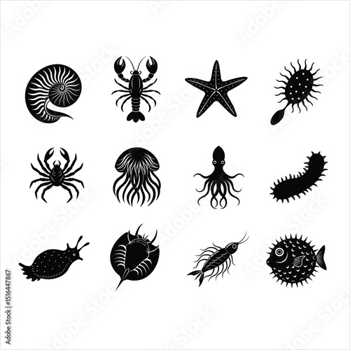Aquatic animal vector illustration icons