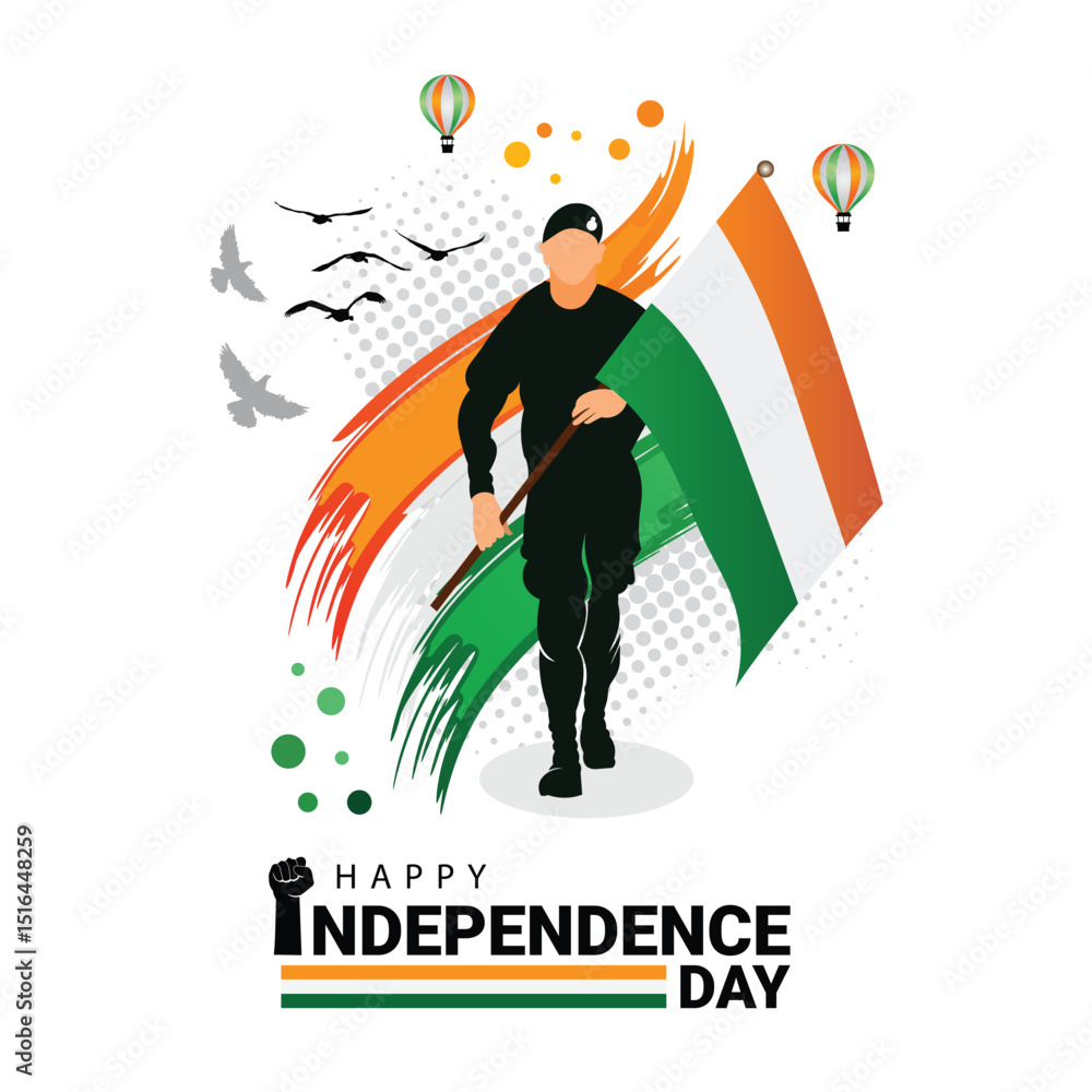 Obraz premium Independence day greeting with indian army hold flag