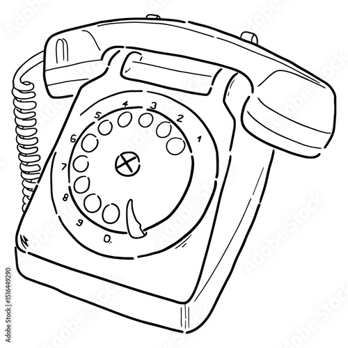 Foto Esquisse d'un téléphone rétro à cadran, combiné de téléphone crayonné, vecteur