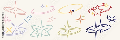 Retro futuristic sparkle icons collection. Set of star shapes. Abstract cool shine effect sign vector design. Templates for design, posters, projects, banners, logo, and business cards