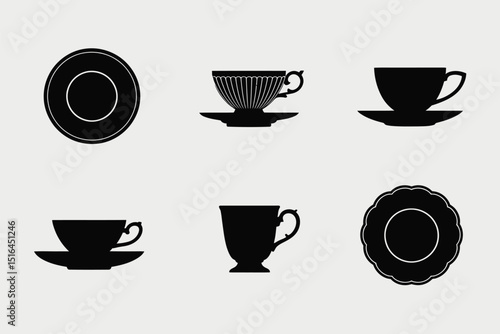  Teacup & Saucer Silhouettes - Elegant Drinkware Vector Icons