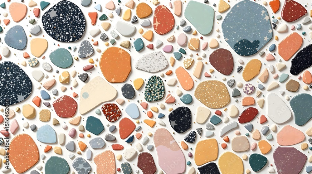 Colorful abstract terrazzo stone texture seamless pattern design illustration on white background