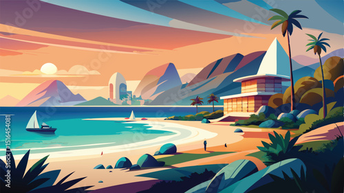 Abstract Modern City Skyline - sea beach Illustration Design