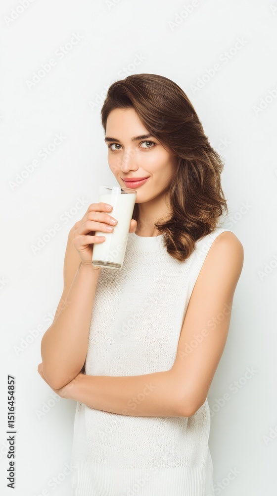 Smiling woman holding glass of milk Smiling woman holding glass of milk