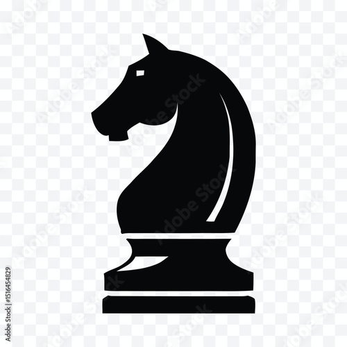 Chess Knight Piece: A bold, black silhouette of a chess knight piece, powerfully poised against a transparent background.  This graphic element is perfect for strategy, power, and victory themes.
