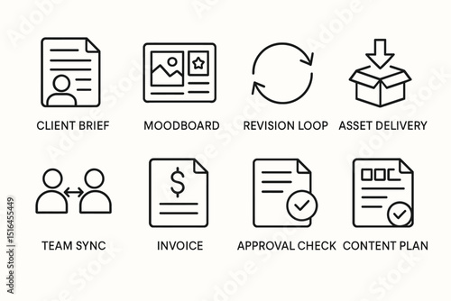Project management and workflow icons for creative professionals