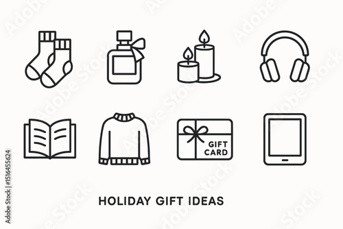 Holiday gift ideas: socks, perfume, candles, headphones, book, sweater, gift card, tablet