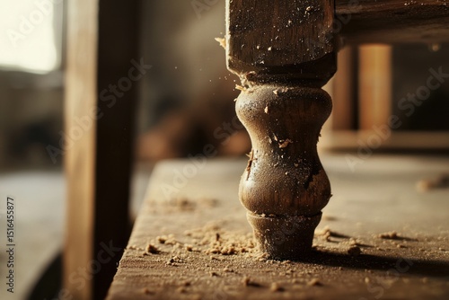Close-up of a wooden furniture leg