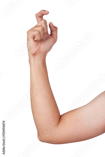 Male asian hand gestures isolated over the white background. pull trigger.