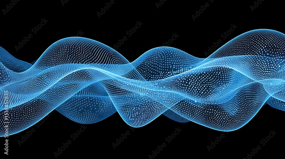 Fototapeta premium Abstract blue wavy lines on black background
