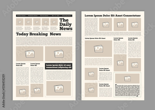 Graphical layout newspaper template. Editable magazine design or vintage old newspaper template