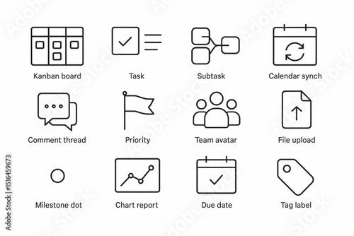 Kanban board and task management icons for efficient workflow planning