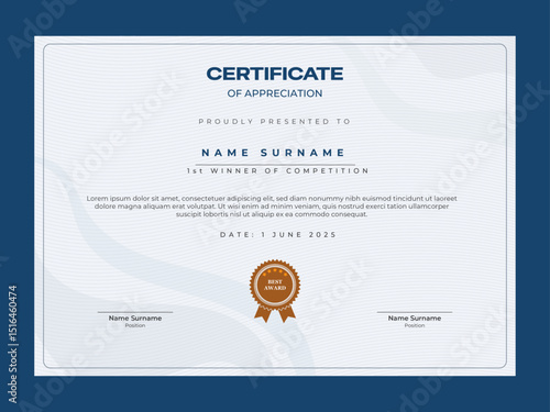 Simple certificate of appreciation design template for business, diploma, graduation.