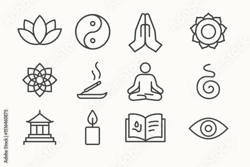 Minimalist line icons for meditation and spiritual practices
