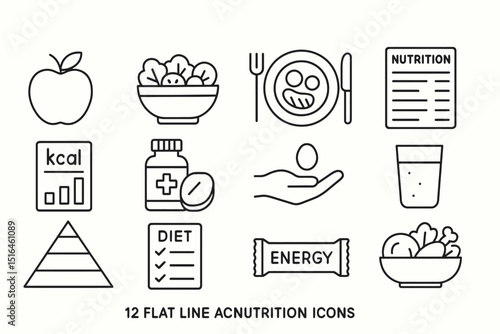 Minimalist nutrition icons featuring healthy eating and diet symbols