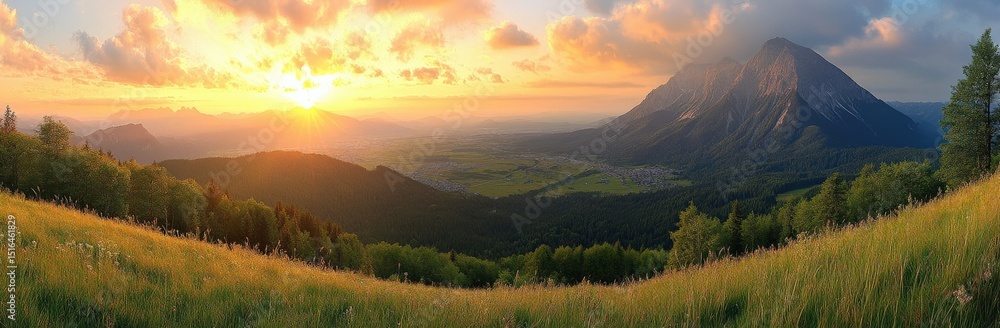 Fototapeta premium Majestic Mountain Sunset View