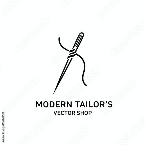 Modern Tailor Needle and Thread Logo – Minimalist Sewing Symbol for Fashion, Tailoring, or Handmade Clothing Brand

