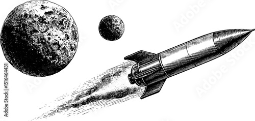 Vintage space exploration theme with astronaut and rocket engraving design