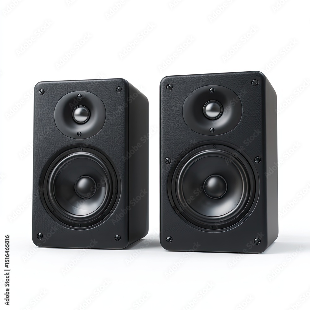 Fototapeta premium Pair of black speakers. Modern design, high-quality sound