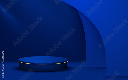 Elegant Blue Podium Background with Golden Line for Product Display