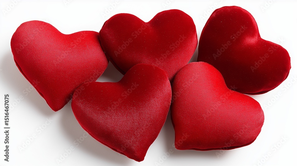 Fototapeta premium Red velvet hearts top view isolated on white background.