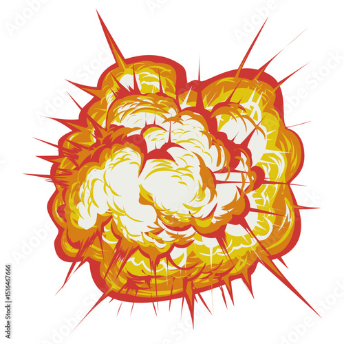 Exploding Orange Yellow Cloud with Spikes Comic Style on transparent