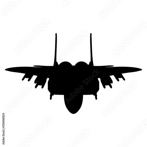 Silhouette of a Black Military Jet Airplane on Transparent Backdrop