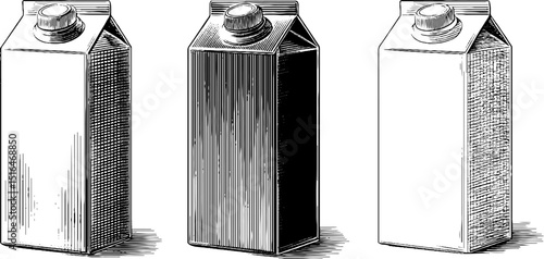 Engraved illustration of soy milk carton set for design and packaging concepts