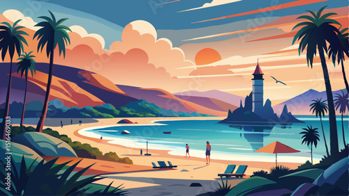 Abstract Modern City Skyline - sea beach Illustration Design