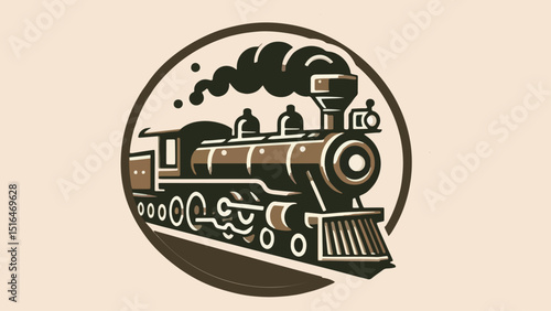 A vintage logo with an illustrated steam locomotive in sepia tones, capturing the spirit of a railway company's heritage 