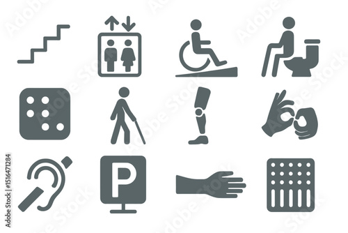 Universal accessibility icons: inclusivity symbols for disabilities and assistance
