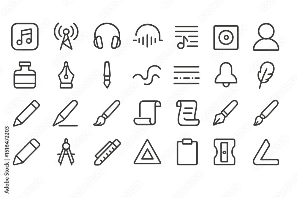 Black and gray music and art icons on graded background Black and gray music and art icons on graded background